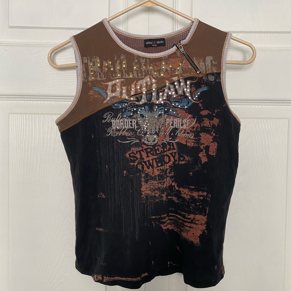 Skinny Minnie y2k Black and Brown Graphic Tank Top